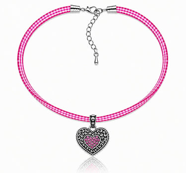 LUISIA® Kinder Halskette "Kariert mit Herz" mit Kristallen von Swarovski® | Pink