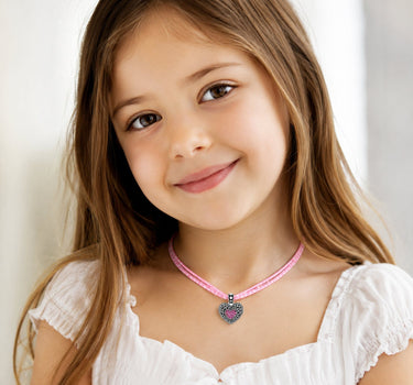 LUISIA® Kinder Halskette "Kariert mit Herz" mit Kristallen von Swarovski® | Rosa