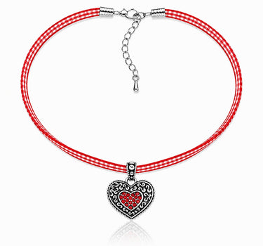 LUISIA® Kinder Halskette "Kariert mit Herz" mit Kristallen von Swarovski® | Rot