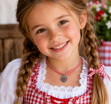 LUISIA® Kinder Halskette "Kariert mit Herz" mit Kristallen von Swarovski® | Rot