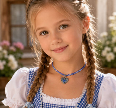 LUISIA® Kinder Halskette "Kariert mit Herz" mit Kristallen von Swarovski® | Royalblau