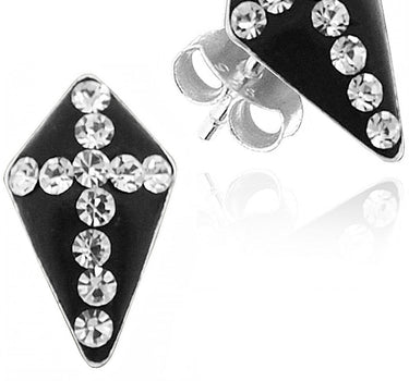 LUISIA Schwarze Ohrringe mit Kreuz aus Kristallen von Swarovski - 925 Sterling Silber
