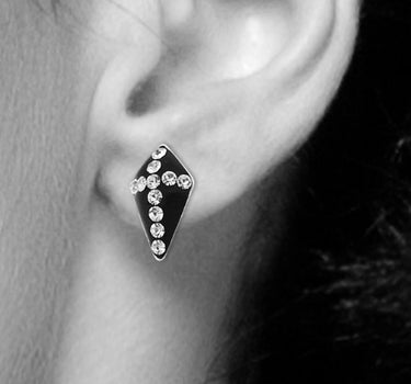 LUISIA Schwarze Ohrringe mit Kreuz aus Kristallen von Swarovski - 925 Sterling Silber