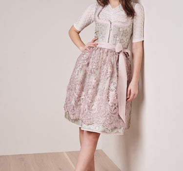 Krüger Dirndl "Roxana" Spitzenschürze 414365 | Hellgrün Rosa 60cm