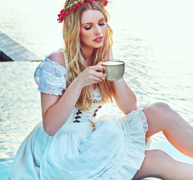 Krüger Carmen Dirndlbluse "Ebony" mit Spitze | Weiß