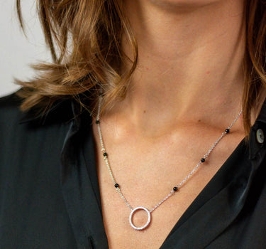 LUISIA Halskette "Ring mit schwarzen Achat Perlen" 67044 | 925 Silber (Länge 50cm)