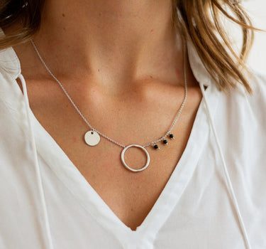 LUISIA Halskette "Ring mit schwarzen Achat Perlen" 67051 | 925 Silber (Länge 50cm)