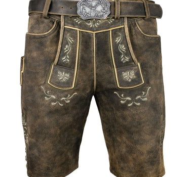 MADDOX Kurze Herren Lederhose "Amberg" mit Gürtel | Nappalan Humus