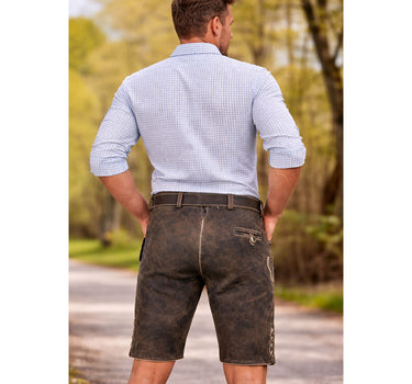 MADDOX Kurze Herren Lederhose "Amberg" mit Gürtel | Nappalan Humus