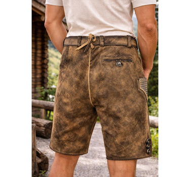 MADDOX Kurze Lederhose "Bercher" mit Gürtel | Camel