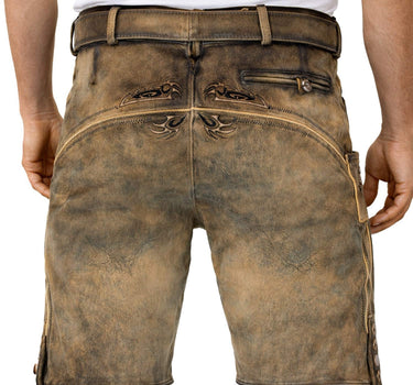 MADDOX Kurze Herren Lederhose "Felixsee" mit Gürtel | Antik H. Antik