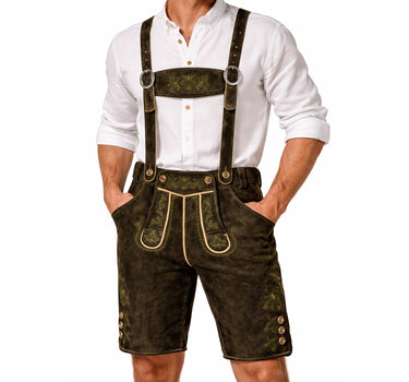 SCHWEIGERT´s Kurze Hirsch Lederhose Hector mit Träger - Moor Dunkelbraun | Exklusiv von MADDOX