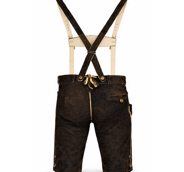 SCHWEIGERT´s Kurze Hirsch Lederhose Hector mit Träger - Moor Dunkelbraun | Exklusiv von MADDOX