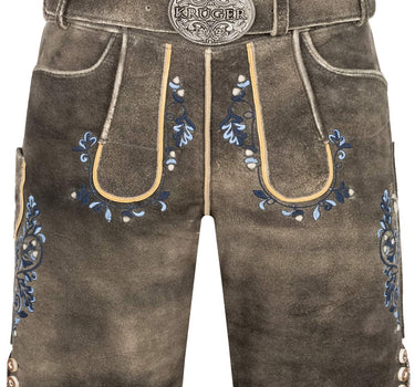 Krüger BUAM Kurze Lederhose "Pino" mit Gürtel 962567 | Braun Blau