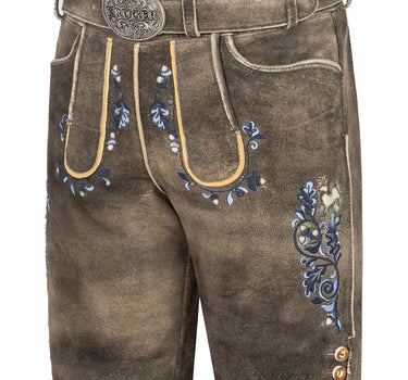 Krüger BUAM Kurze Lederhose "Pino" mit Gürtel 962567 | Braun Blau