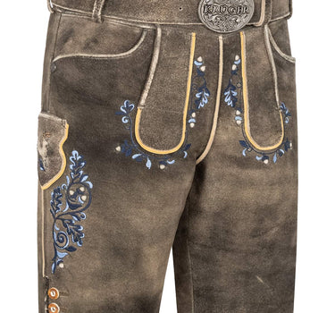 Krüger BUAM Kurze Lederhose "Pino" mit Gürtel 962567 | Braun Blau