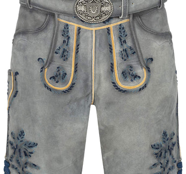 Krüger BUAM Kurze Lederhose "Graham" mit Gürtel 961567| Grau Blau