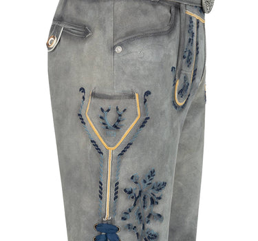 Krüger BUAM Kurze Lederhose "Graham" mit Gürtel 961567| Grau Blau