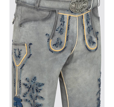 Krüger BUAM Kurze Lederhose "Graham" mit Gürtel 961567| Grau Blau