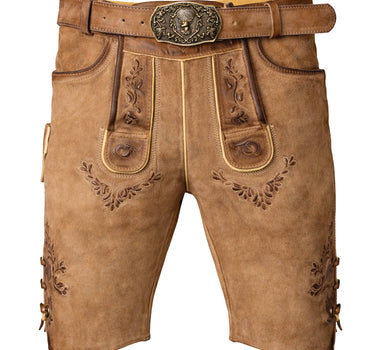 MADDOX Kurze Herren Lederhose "Hopfensee" mit Gürtel | Antik Creme