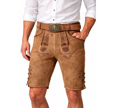 MADDOX Kurze Herren Lederhose "Hopfensee" mit Gürtel | Antik Creme