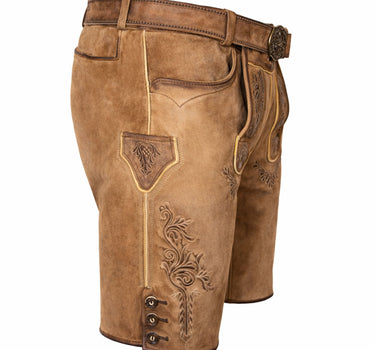 MADDOX Kurze Herren Lederhose "Hopfensee" mit Gürtel | Antik Creme