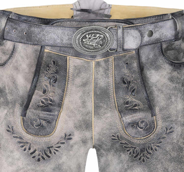 MADDOX Kurze Herren Lederhose "Hopfensee" mit Gürtel | Nappato Stein