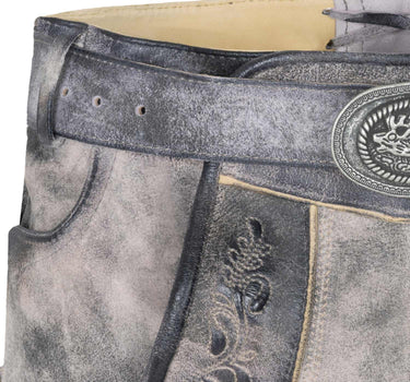 MADDOX Kurze Herren Lederhose "Hopfensee" mit Gürtel | Nappato Stein