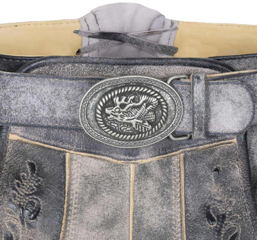 MADDOX Kurze Herren Lederhose "Hopfensee" mit Gürtel | Nappato Stein