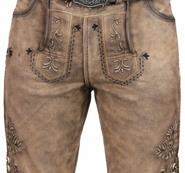 MADDOX Kurze Herren Lederhose "Hopfensee" mit Gürtel | Antik Bernstein