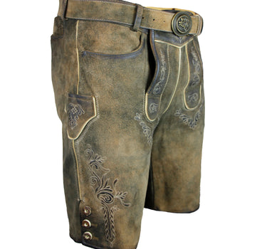 MADDOX Kurze Herren Lederhose "Hopfensee" mit Gürtel | Antik Bernstein