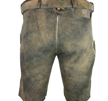 MADDOX Kurze Herren Lederhose "Hopfensee" mit Gürtel | Antik Bernstein