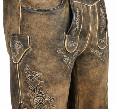 MADDOX Kurze Herren Lederhose "Hopfensee" mit Gürtel | Antik Bernstein