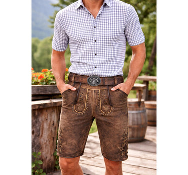 MADDOX Kurze Herren Lederhose "Horn" mit Gürtel | Antik W. Stein