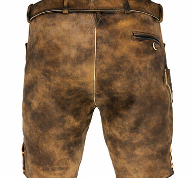MADDOX Kurze Herren Lederhose "Mandlach" mit Gürtel | Camel Braun