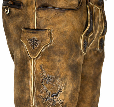 MADDOX Kurze Herren Lederhose "Mandlach" mit Gürtel | Camel Braun