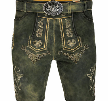 MADDOX Kurze Herren Lederhose "Ronn" mit Gürtel | Antik Moor