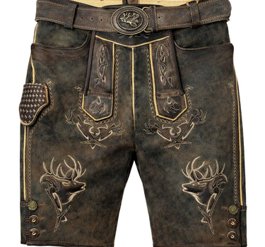 MADDOX Kurze Lederhose "Urgsee" mit Hirschstickerei | Antik Coffee