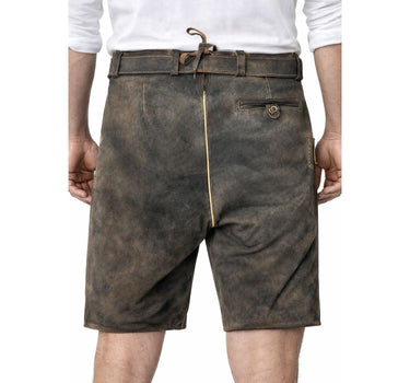 MADDOX Kurze Lederhose "Urgsee" mit Hirschstickerei | Antik Coffee