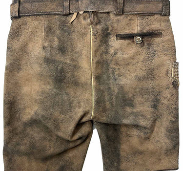 MADDOX Kurze Lederhose "Urgsee" mit Hirschstickerei | Antik Bernstein