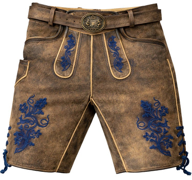 MADDOX Kurze Lederhose "Utz" mit Gürtel | Wildbock er-blau