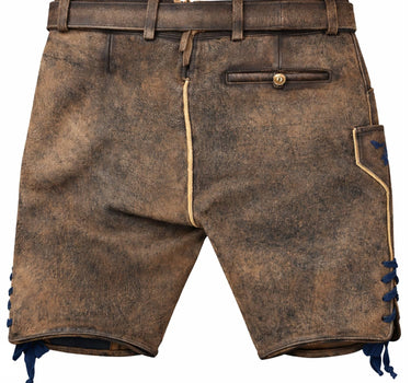 MADDOX Kurze Lederhose "Utz" mit Gürtel | Wildbock er-blau