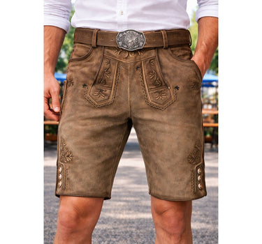 MADDOX Kurze Herren Lederhose "Zugersee" mit Gürtel | Antik R. Sahara