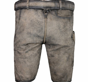 MADDOX Kurze Herren Lederhose "Zugersee" mit Gürtel | Antik R. Zement