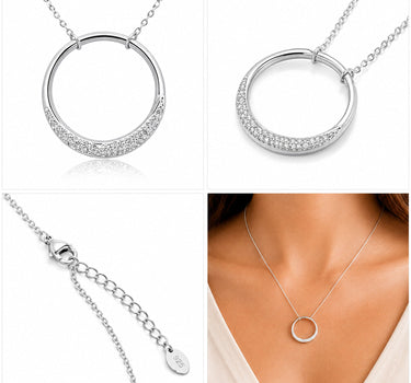 LUISIA® Edelstahl Halskette 50+5 cm "Ring mit Zirkonia" | Silber