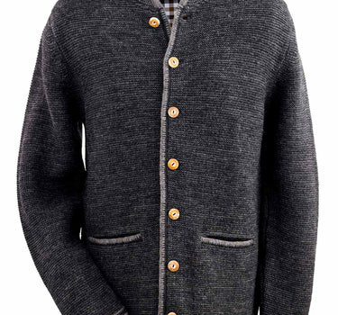 MADDOX Herren Trachten Strickjacke "Altishofen" mit Stehkragen | Anthrazit