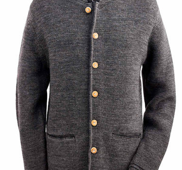 MADDOX Herren Trachten Strickjacke "Altishofen" mit Stehkragen | Kiesel Braun