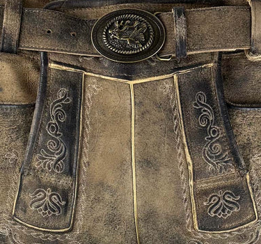 MADDOX Kurze Herren Lederhose "Riessersee" mit Gürtel | Antik Bernstein