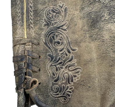 MADDOX Kurze Herren Lederhose "Riessersee" mit Gürtel | Antik Bernstein