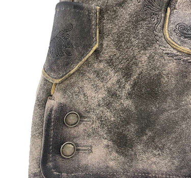 MADDOX Kurze Mädchen Lederhose "Fichtelsee" mit Gürtel | Steingrau